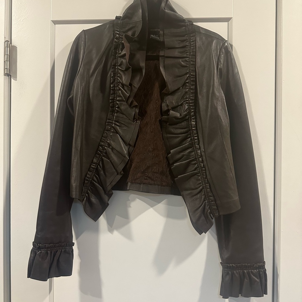 Arden B vintage Brown Ruffled Women's Jacket